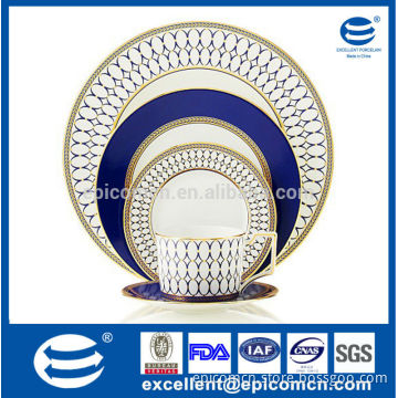 indigo blue Gold 5 Piece Place Setting 20pcs new bone china table golden rim dinnerware